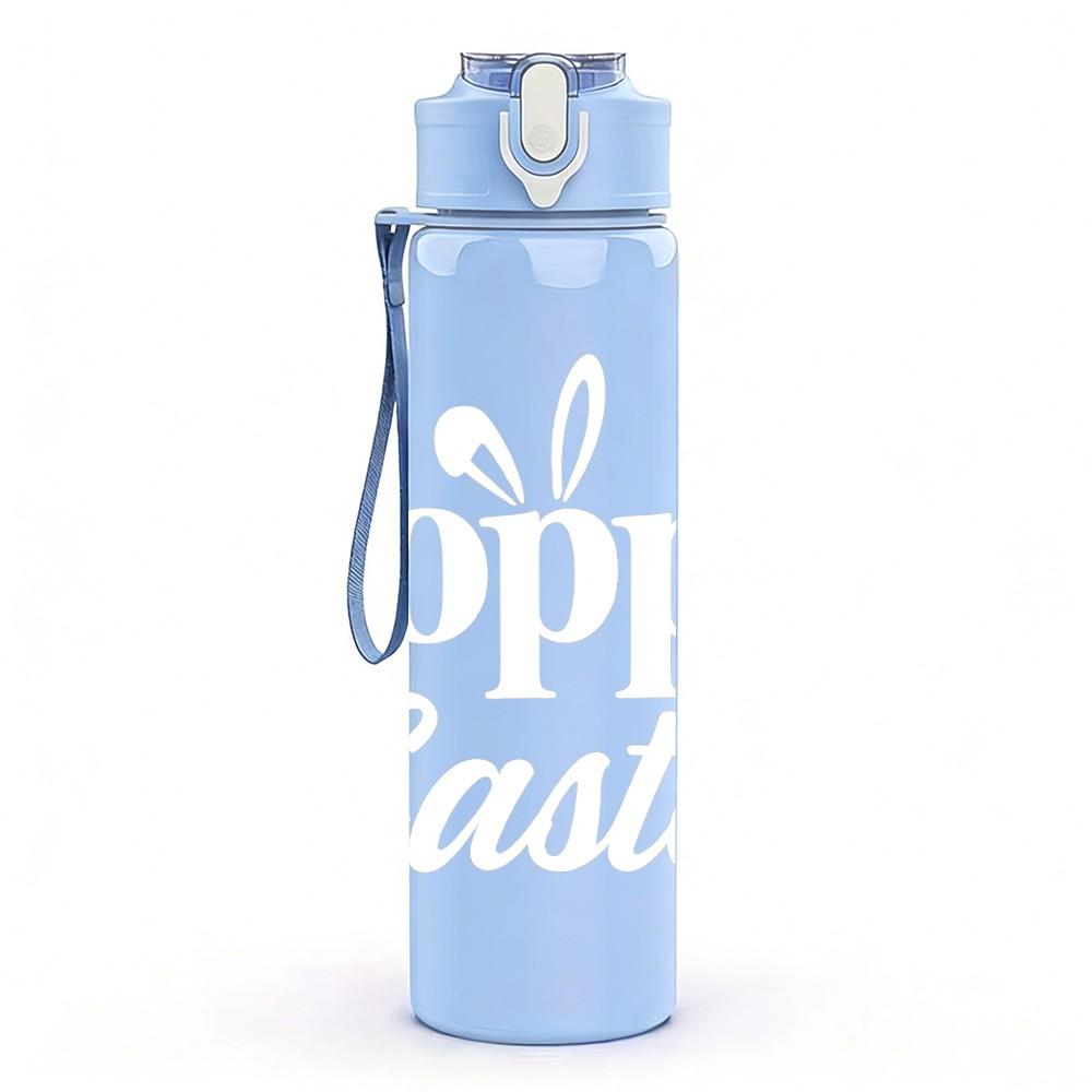 1PC Faint Happy Easter Text 750ml Color Plastic Sports Water Bottle Leakproof Flip Straw Lid Suitable for Sports Office Home Use