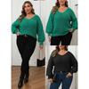 Plus Size Women's Sweater Ladies Pineapple Sleeve Patchwork Deep V Knitted Base Shirt Casual Pullover Top