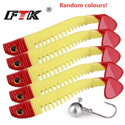 5 Pcs 8/10 Cm Soft Tail Lure Worms Maggots Silicone Tackle - with Weighted Hooks