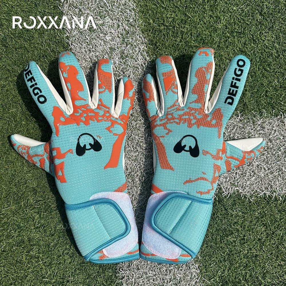 Mănușile de portar din latex ROXXANA, rentabile, sunt antiderapante, durabile, respirabile, potrivite pentru antrenamente și meciuri de fotbal.