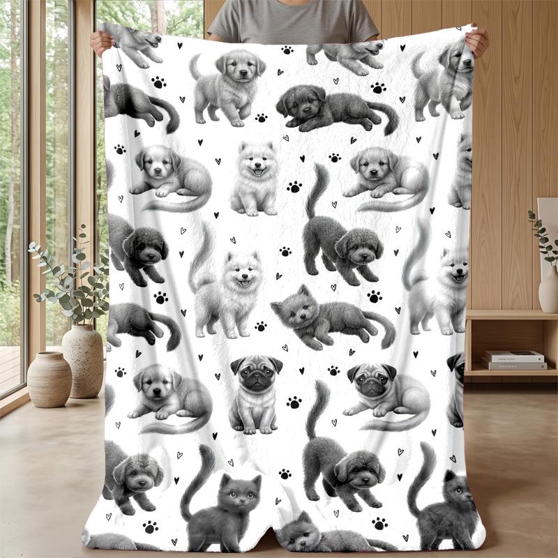 Puppy and Kitten Parade 1 Theme Blanket Lightweight Warm Flannel Blanket Decorative Throw Blanket for Home Decoration