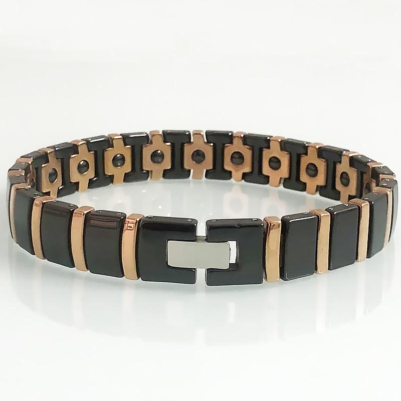 Rose Gold Color Steel White/Black Ceramic Chain Link Bracelet for Men Women Bio Germanium Magnetic Wristband Femme Jewelry