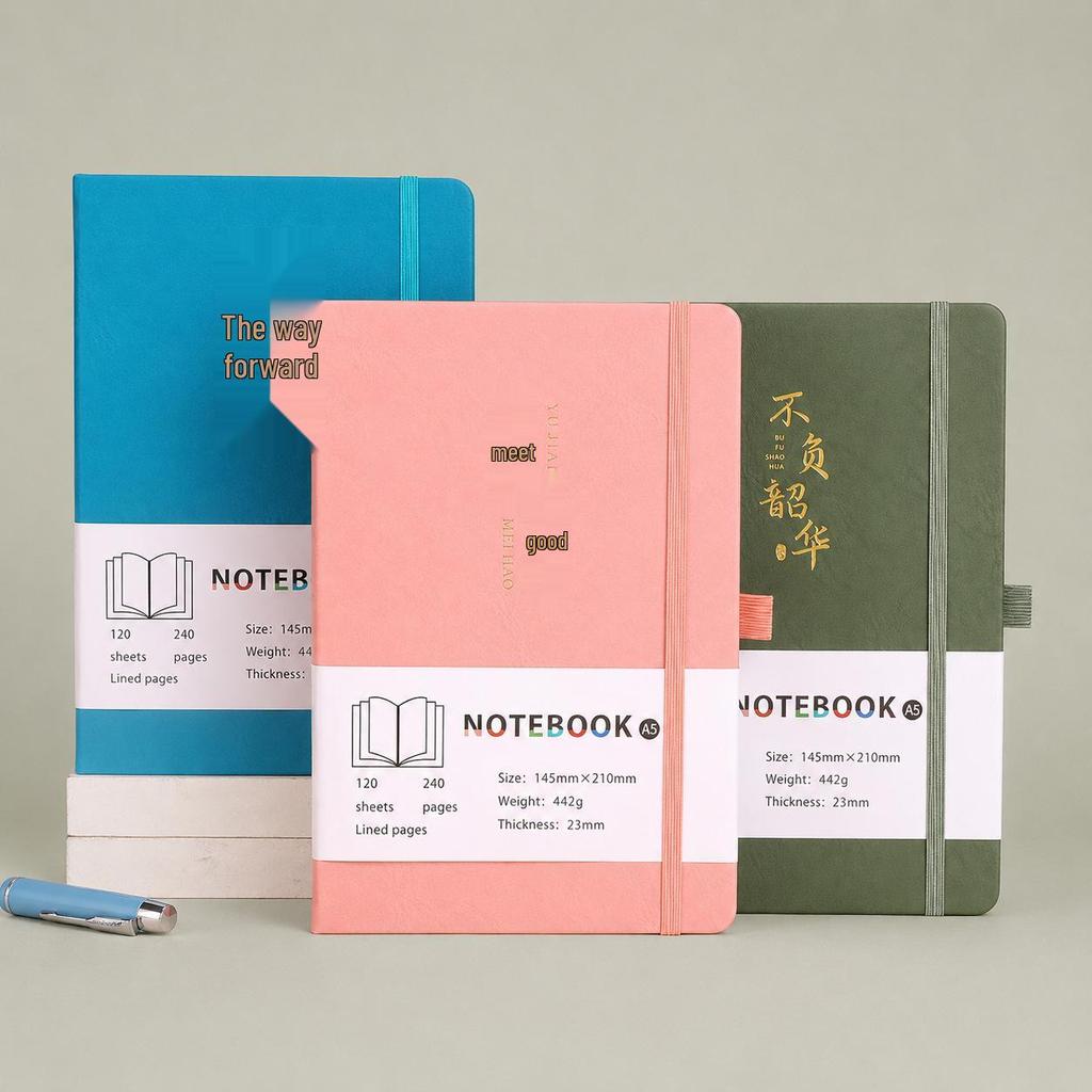 A5 Soft Leather Notebook: Multi-Color Options, Customizable, Thickened Pages, Ideal for Students and Business.