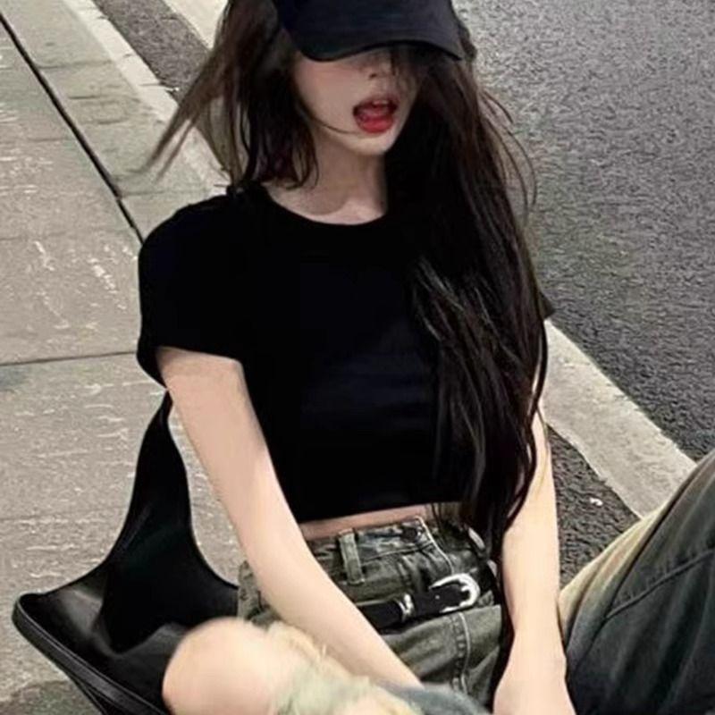 Niche Sexy Casual Slim Spice Girl Back Hollow Strap Short Sleeve T-Shirt American Skinny Halter Top Women