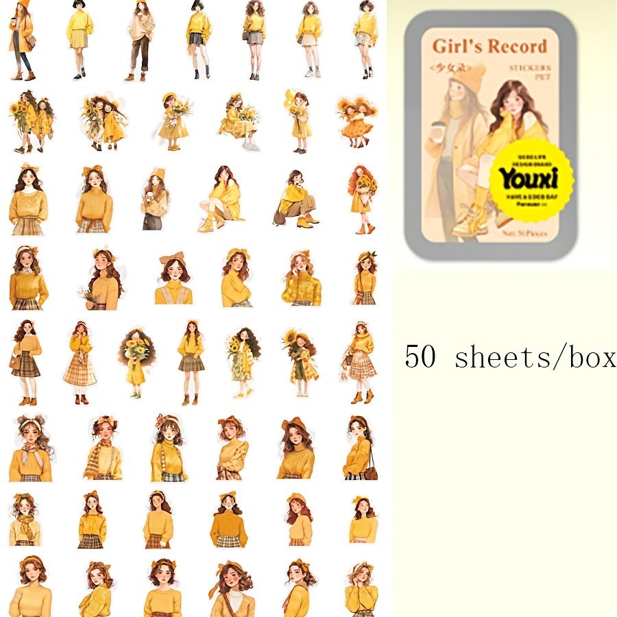 50 Sheets/box Sticker Retro Character Girl's Record Series Retro Iron Box Set Character Account DIY Material Decorative Stickers