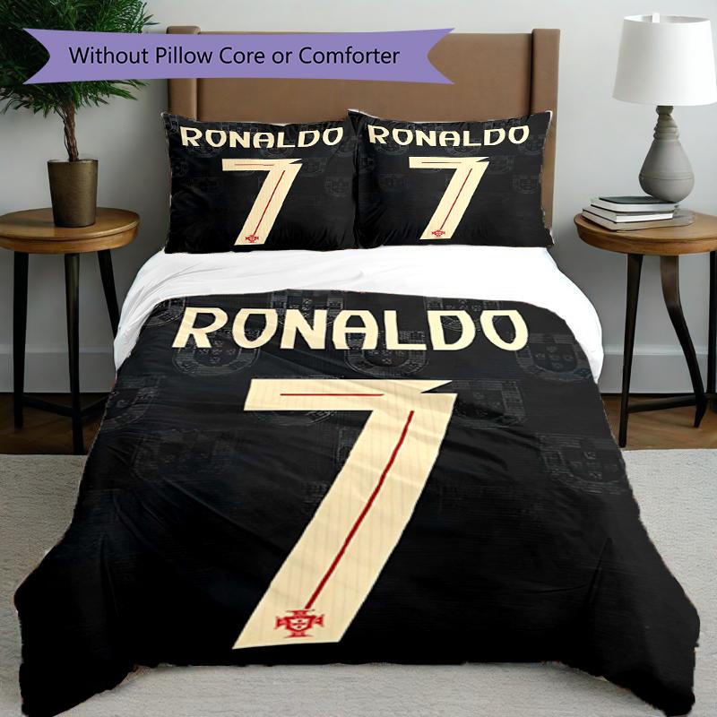 3-teiliges Bettbezug-Set (1 * Bettbezug + 2 * Kissenbezug, ohne Kern),Fußballstar Print Bettwäsche-Set, Schlafzimmer-Dekoration, Ganzjahres-, Geburtstagsgeschenk