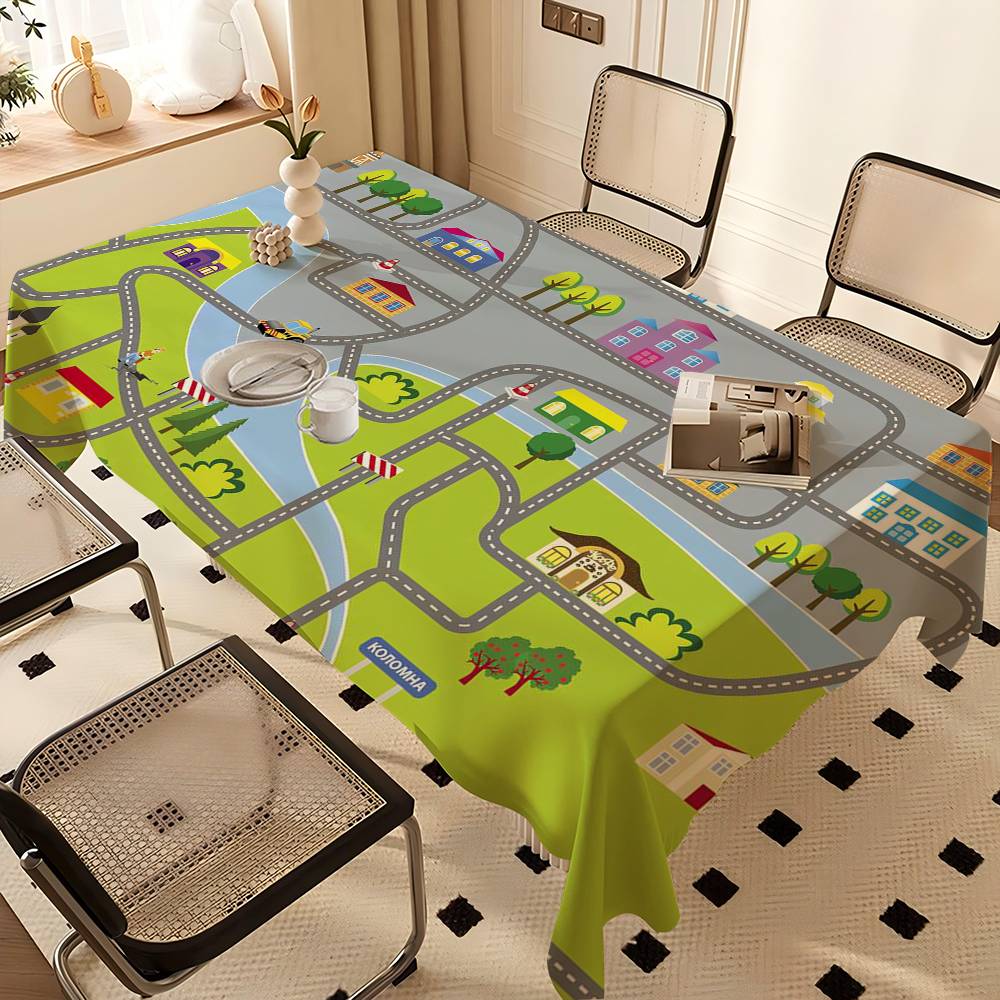 Cartoon Weg Rechthoek Tafelkleden Bedrukte Tafelkleden voor Boerderij Vakantie Bruiloft Feest Eettafel Decor 90x140cm