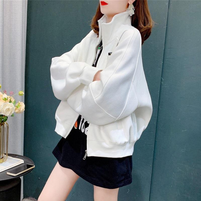 

Korean Style Oversized Zip-Up Sweatshirt Women s Short Stand Collar Jacket Casual Loose Long Sleeve Outerwear For Daily Wear XXL білий