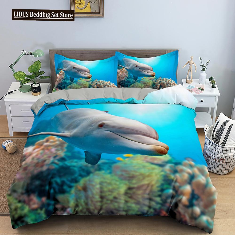 Dolphin Duvet Cover Set 2/3Pcs Marine Life Pillow Case Bedding Sets King Twin Full Queen Size Polyester Quilt Cover For Teens