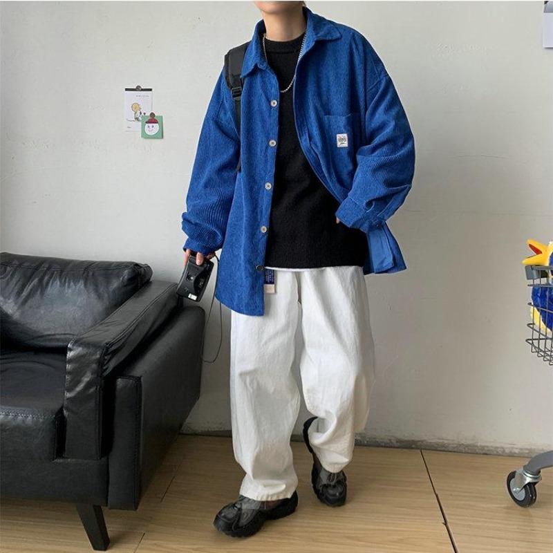 2026 Primavera Otoño Pana Casual Camisas de Hombre Harajuku Manga Larga Vintage Streetwear Oversized Camisa Masculina