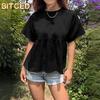 Moda feminina casual cor sólida estampado manga curta blusas e camisas