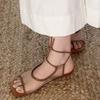 Fashion Flat Sandals Women's Fashion Round Toe Open Toe Mesh Lace-Up Soft Sole Anti-Slip Wear-Resistant Plus Size Romans