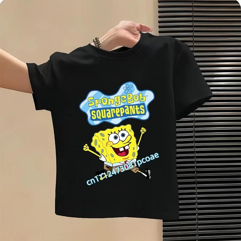 2026 SpongeBob Summer Tshirt for Children  100 Cotton ShortSleeved Boys Sport Shirt  Girls Casual Top with Cartoon Print