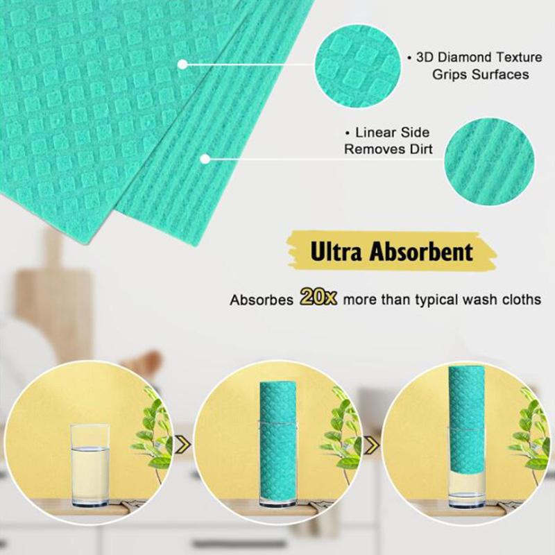10Pc Dishcloth Magic Cleaning Cloth Kitchen Absorbent Rag Towel Cellulose Swedish Dishcloth Wood Pulp Sponge Reusable Dish Cloth