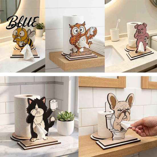 Funny Animal Toilet Roll Stand Paper Holder  Creative Shape Dispenser  Vertical Stable Tissue Rustic Log Style Storage Rack  Solid Wood for