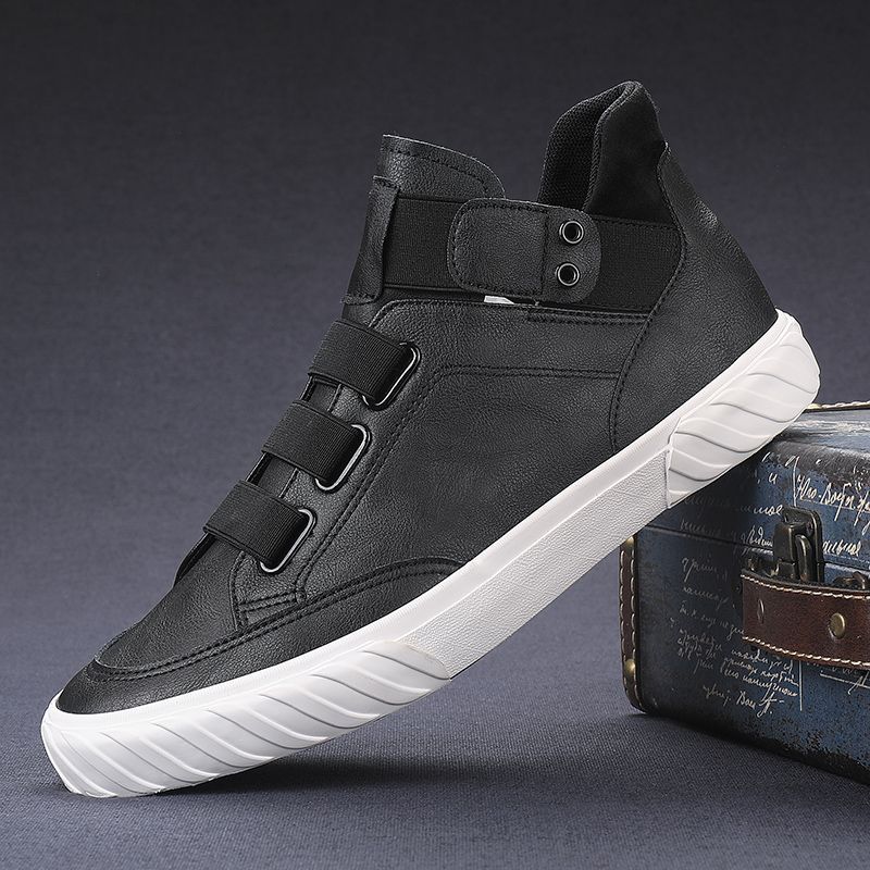 New Korean version trend men's shoes British style fashion versatile casual shoes men's mid-top leather shoes breathable leather board shoes