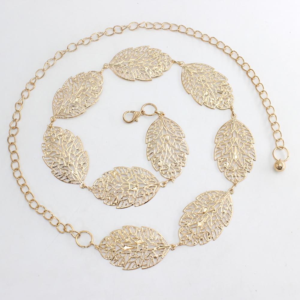 Women Metal Waist Chain Fashion All-match Leaf Hollow Waist Chain Decoration Belt Apparel Accessories