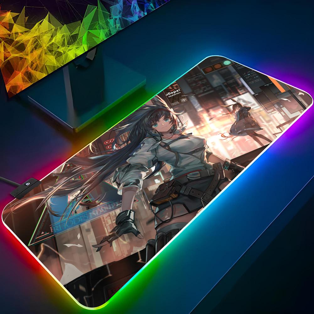 Arknights Mouse Pad Gaming Rgb Mousepad Backlit Cool Keyboard Gamer Girl Xxl Laptop Mat Table Pads Deskpad