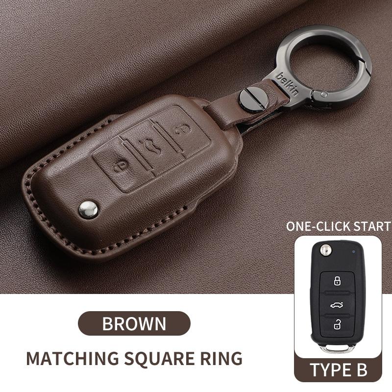 Leather Car Key Case Cover Shell Fob For Vw Volkseagen Passat B8 Magotan For Skoda Superb A7 Kodiaq Seat Protected Keychain Bag