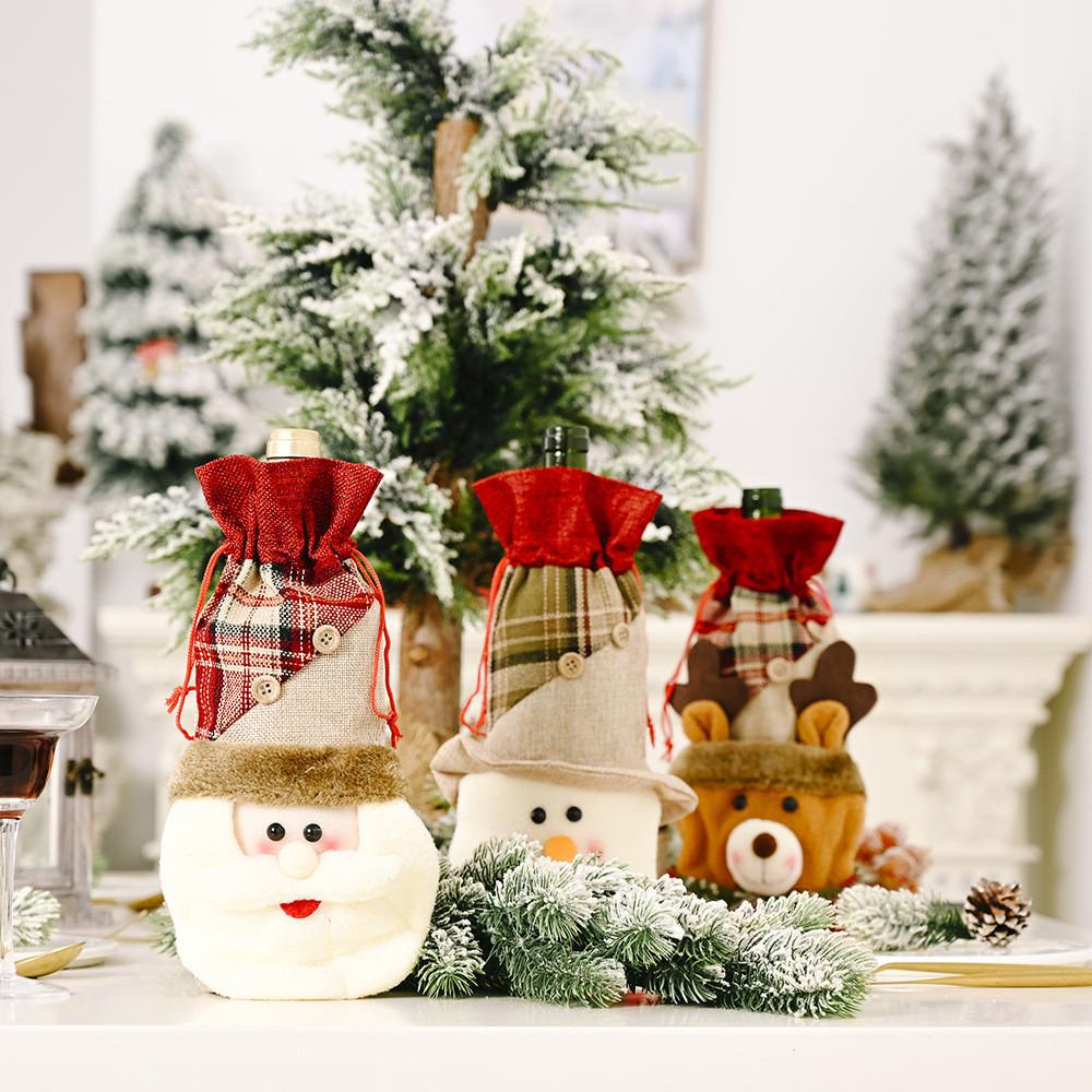 Festliche Jute-Weinflaschenhülle in charmanten Schneemann- und Rentier-Stilen für Weihnachten