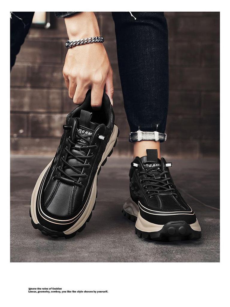 Men's Crocodile Pattern Leather Low-Top Skate Shoes - Trendy, Thick-Soled, Casual Hong Kong Style