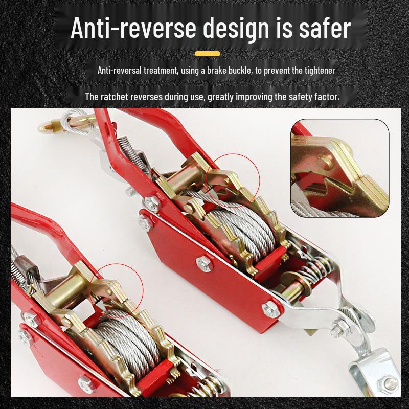 Manual Ratchet Steel Wire Rope Tensioner with Double Hooks for Trucks