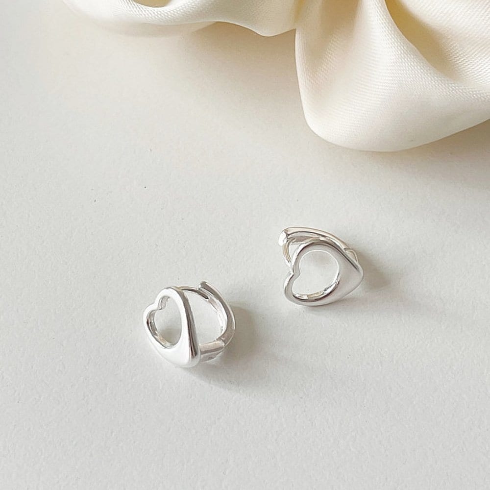 / Silver 925 Mini Heart One-Touch Daily Silver Earrings