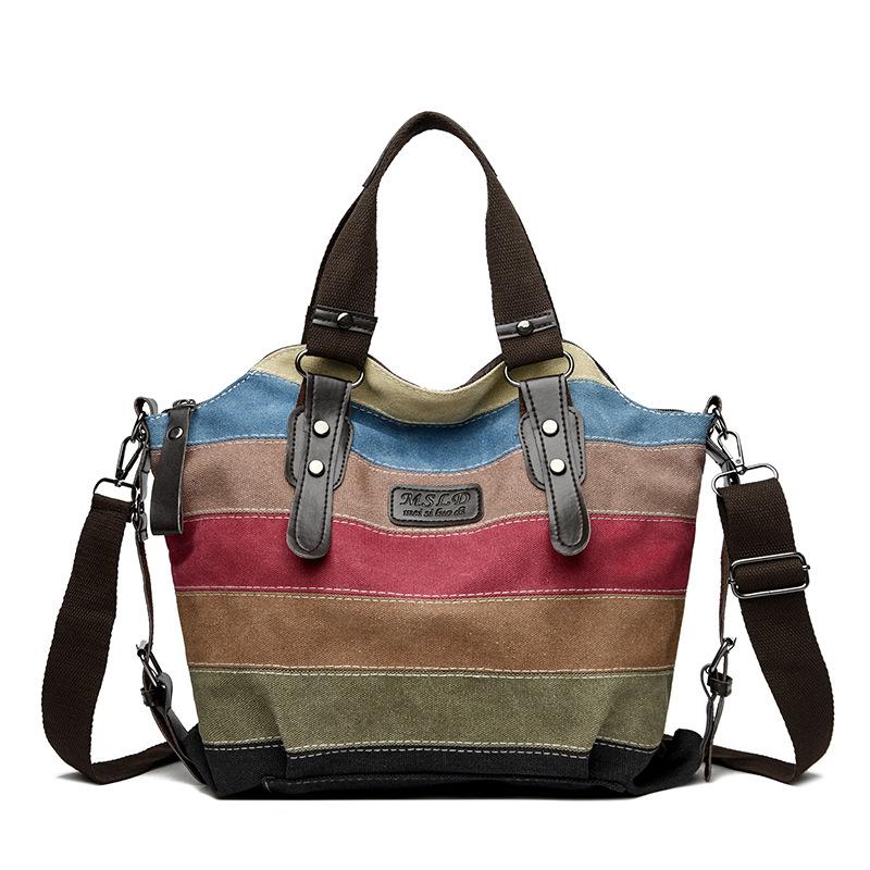 ew canvas casual retro fashion and art college shoulder oblique span large-capacity women s bag contrasting color splicing bag