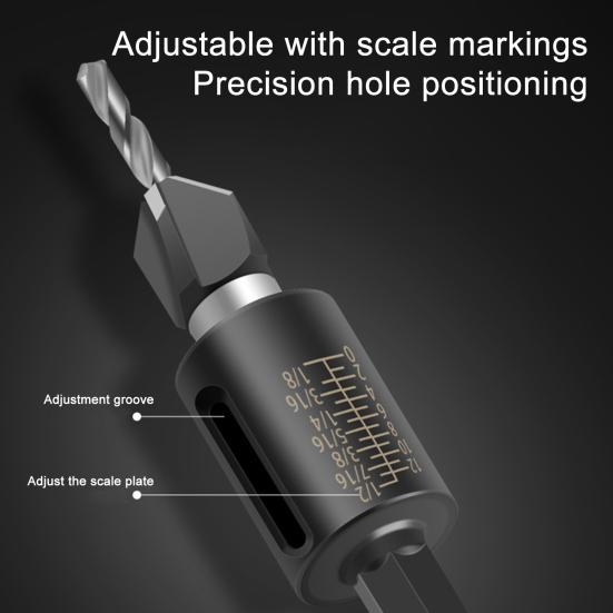 Countersink Drill Bit Set Adjustable Depth Stop Drill Bits Adjustable Hex Wrench Spiral Flute HSS M2 High Speed Steel 4-Edge Drill Bits