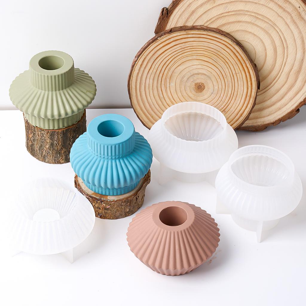 Geometry Stripe Candlestick Silicone Mold DIY Round Lantern Candle Holder Ornaments Molds Plaster Resin Crafts Making Home Decor