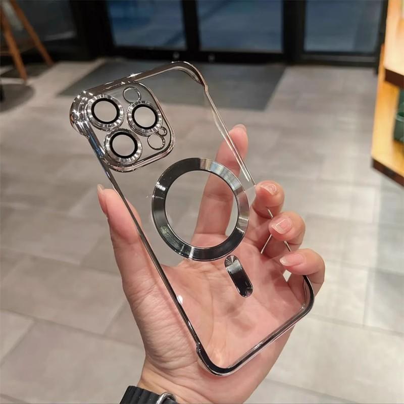 

Подходит для Apple 16 Безрамочный Магнитный Чехол для Телефона Гальванизированный IPhone 15 ProMax Полузакрытый Противоударный 14 Защитный Чехол iPhone16 серебряный