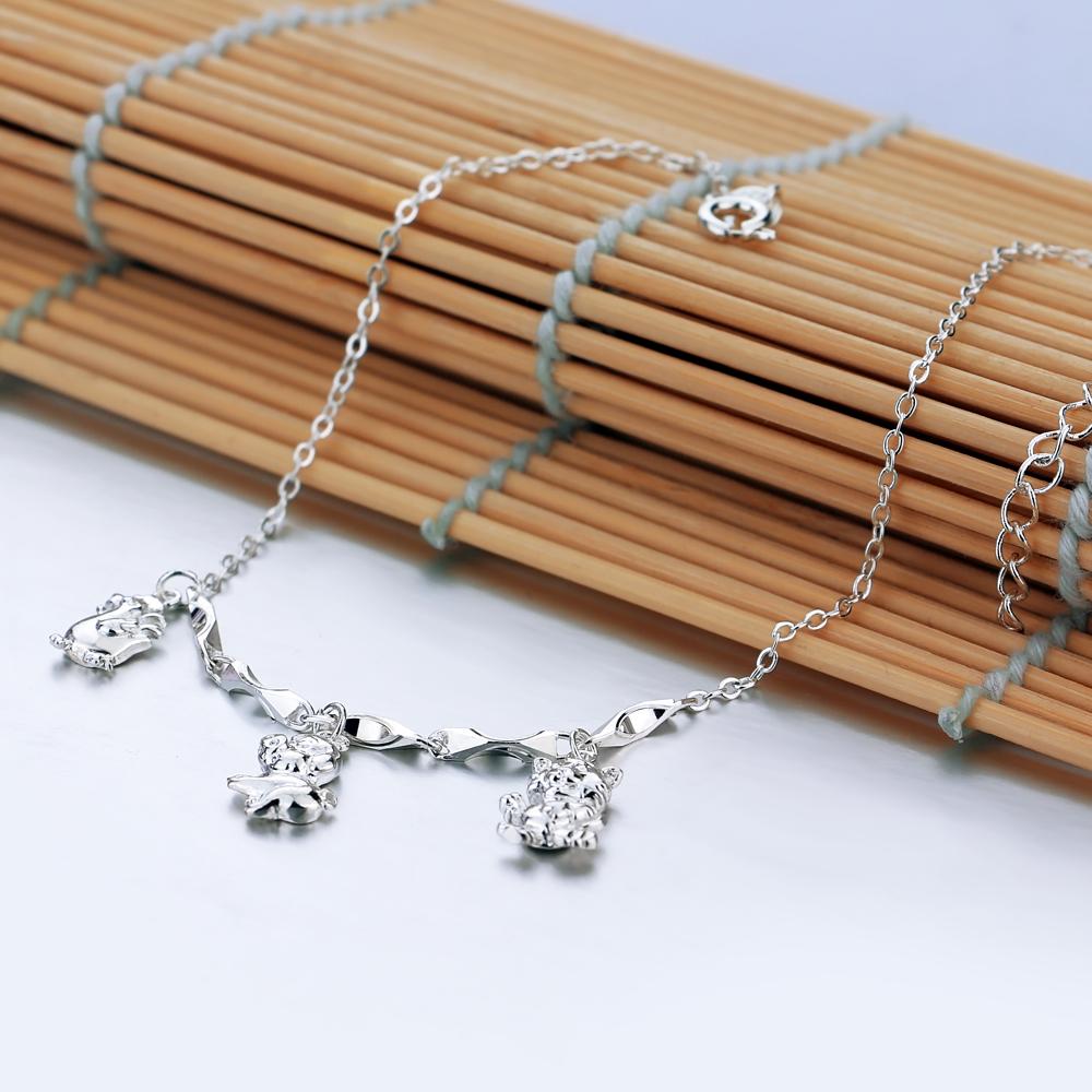 Summer Jewelry Women's 925 Sterling Silver Anklet Cute Animal Pendant Rolo Chain Ankle Bracelet 27CM Sandal Accessories