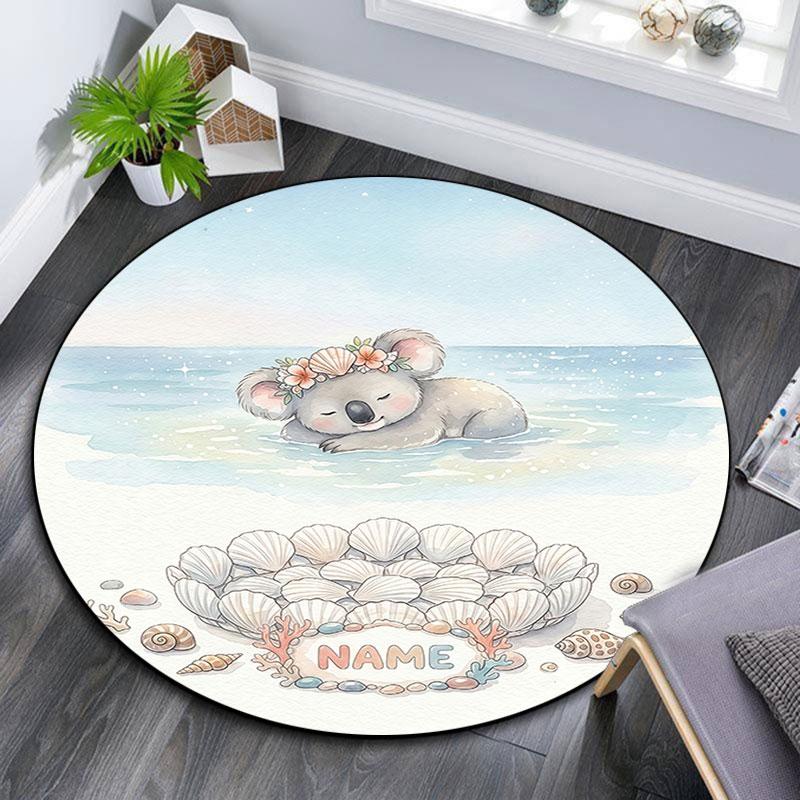 Custom Name,Beach Animals pattern round rug,Carpet Rug for Living Room Bedroom Playroom ,Non-slip Floor Mat,Holiday Gifts and Birthday Gifts.