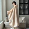 Cape Blanket Plush Hooded Cape with Button Fastening Double-Sided Warmth White Trim Blanket Cape Office Nap Comfort Throw Blanket