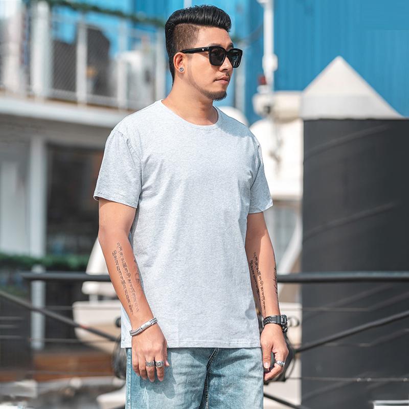 Tricou largi pentru bărbați de mărime mare M-7XL 8XL Tricou cu mâneci scurte pentru bărbați, culoare uni, cu gât rotund
