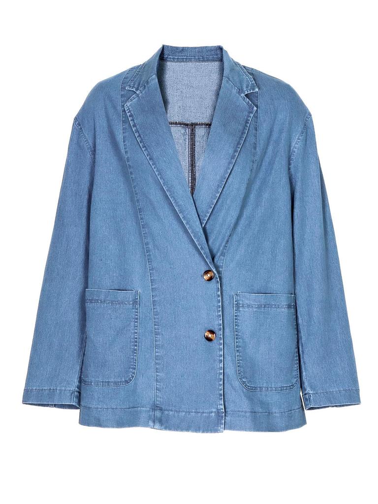 Elegant Casual Long-Sleeve Denim Jacket for Women - Loose Fit with Notched Collar and Buttons