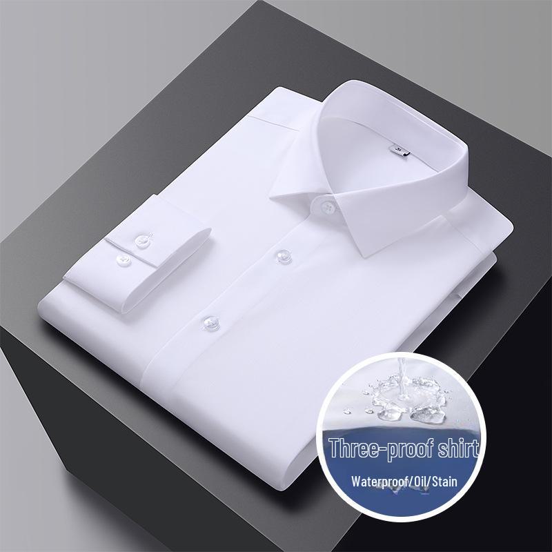 Men's Solid Color Three-Proof High-End Stretch Shirt - Non-Iron, Long Sleeve, Professional Formal Wear, Spring Collection.