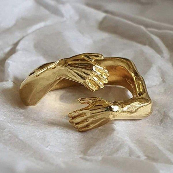 Rinhoo Romantic Love Hug Carved Hand Rings Forever Opening Finger Adjustable Hand Ring For Women Men Fashion Jewelry Gift