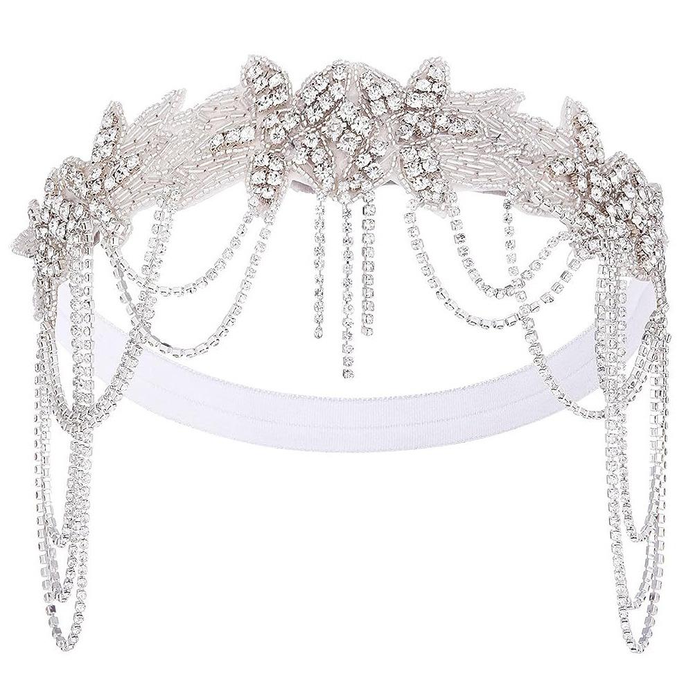 Chain Tassel Rhinestone Headband Flower Shape Bridal Headdress  Party Banquet