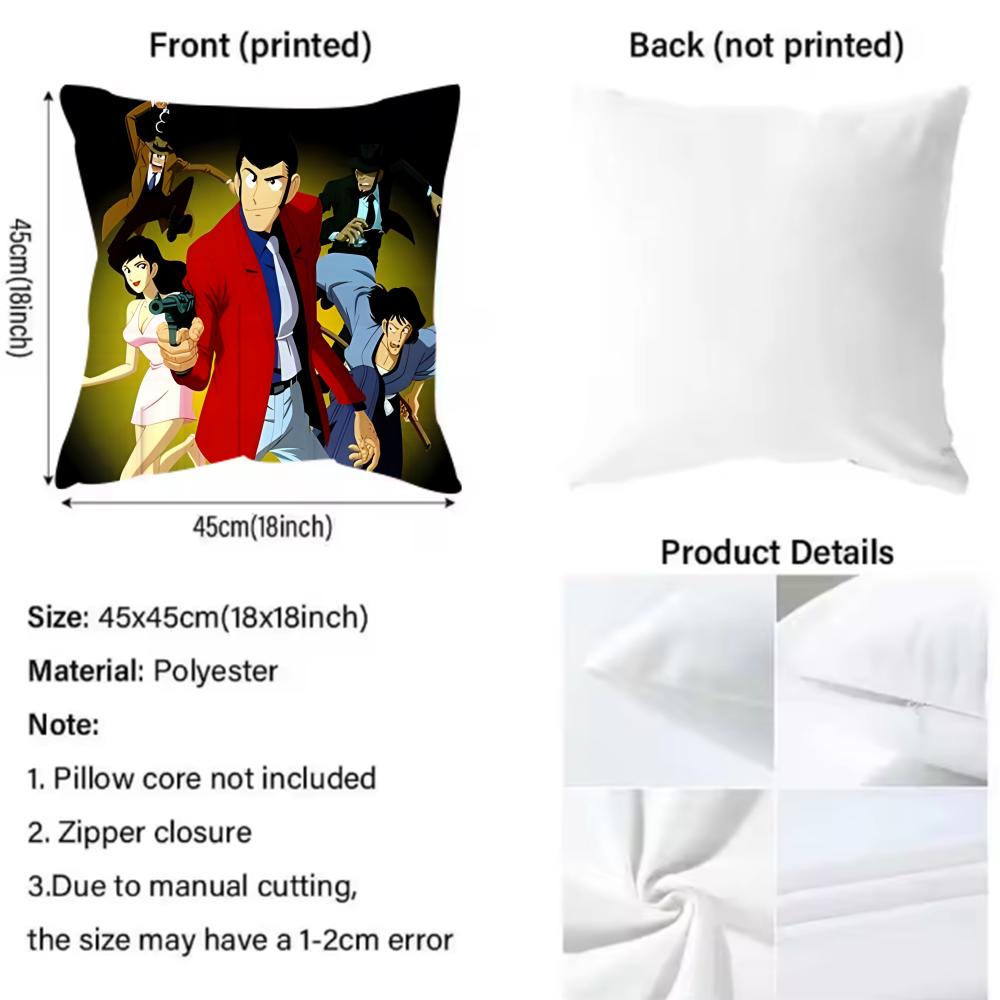 anime Lupin the Third Cushion Cover Pattern Printed Pillowcase for Living Room Sofa Cushion Cover & Bedroom Decor