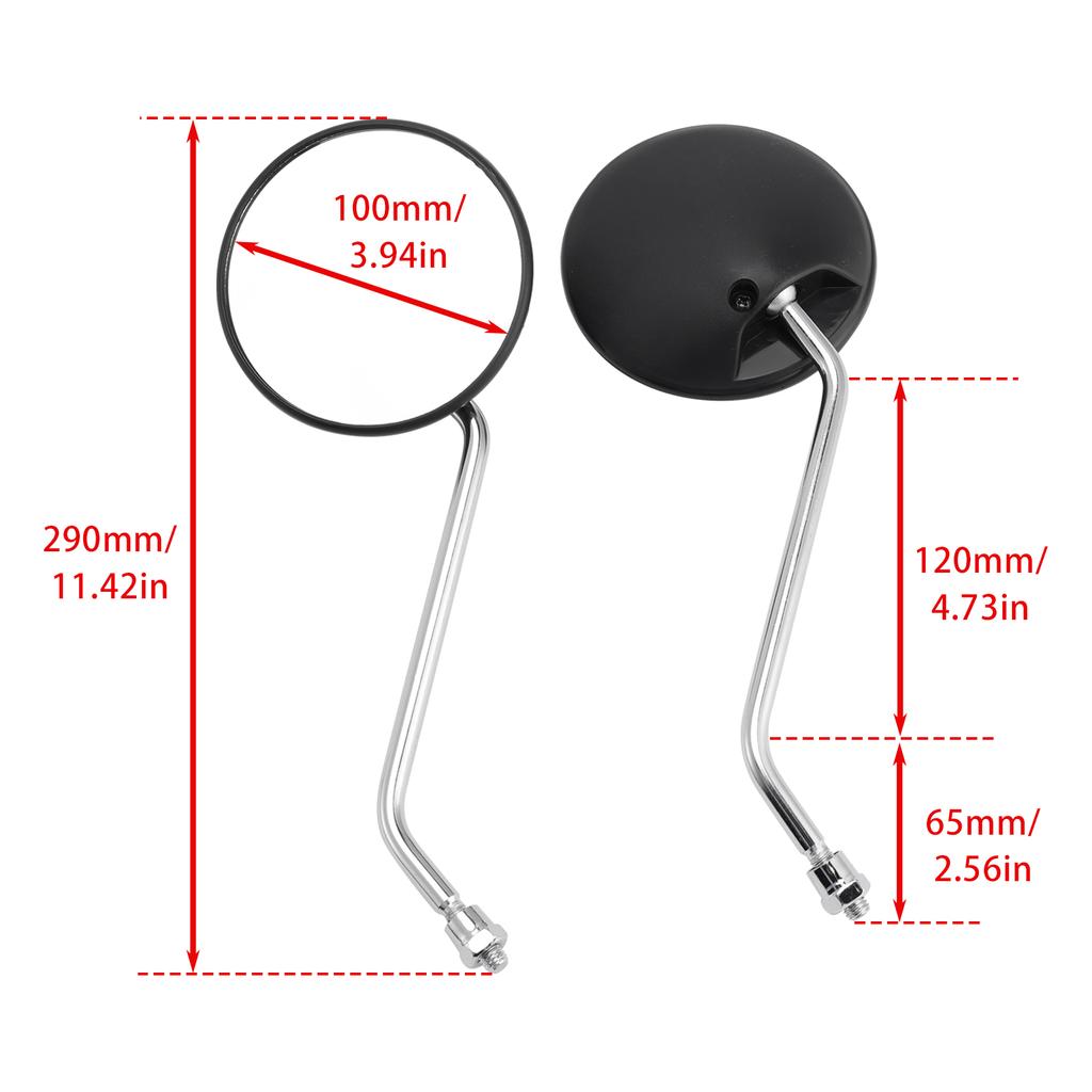 Universal Round Mirrors for Scooter Moped 8mm Clockwise with Chrome Stem PAIR