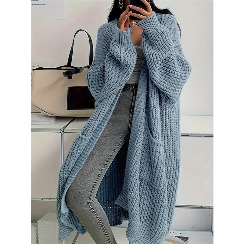 Women Oversized Long Knit Cardigan Loose Chunky Knit Open Front Sweater Coat With Pockets Winter Warm Outerwear