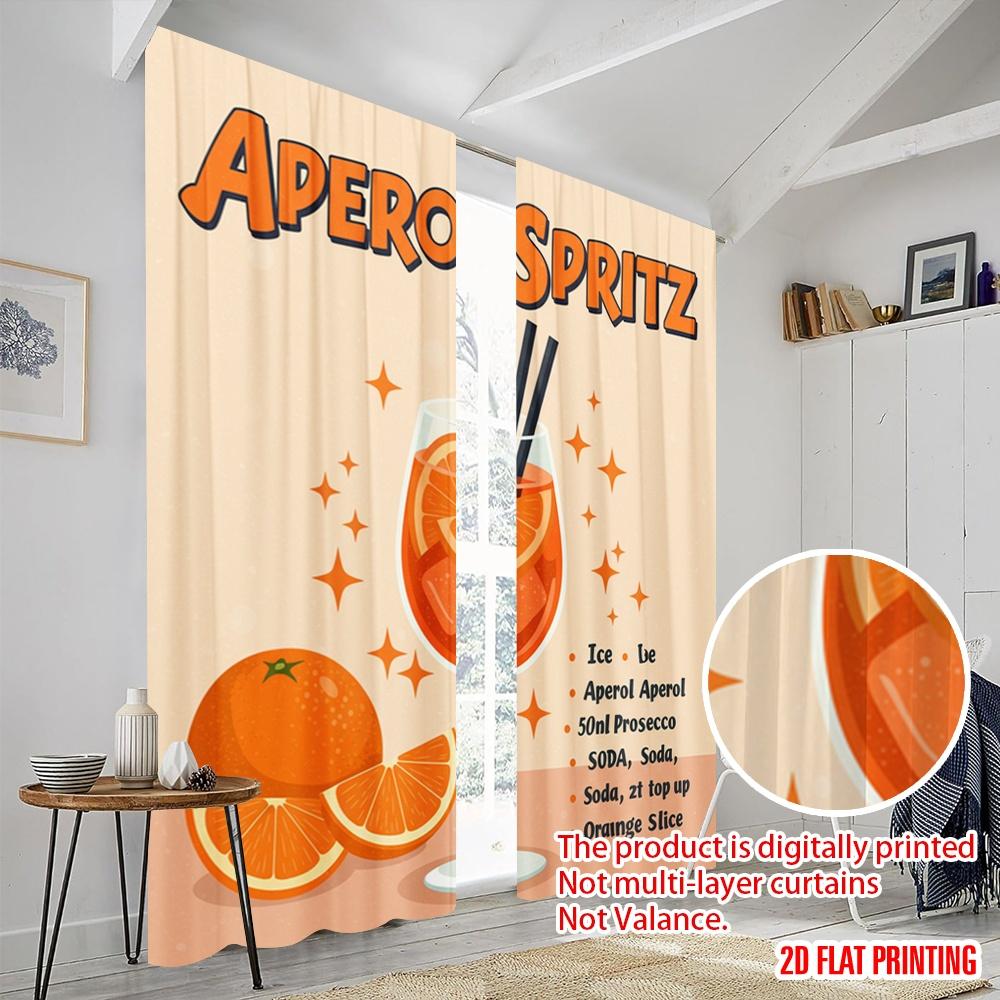 2pcs 2D Flat Printing Curtain Aperol Spritz Cocktail Recipe Fabric Without Electricity Festive Curtains for Festive Portraits