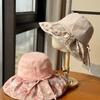 Summer Travel Big Brimmed Fisherman Hat, Women's Printed Bow Sun Hat Face Covering Beach Hat Sun Hat UV Protection
