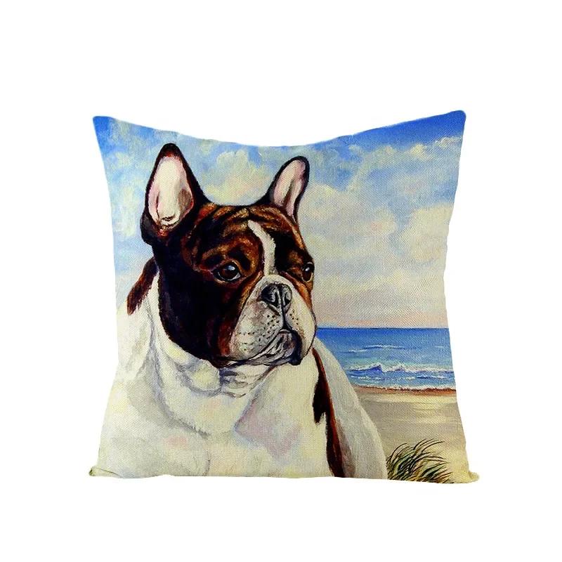 Animal Printed Cute Dog Cushion Cover Linen Poppy Throw Pillow Cover Decorative Sofa Pillow Case Pillowcase 45X45Cm