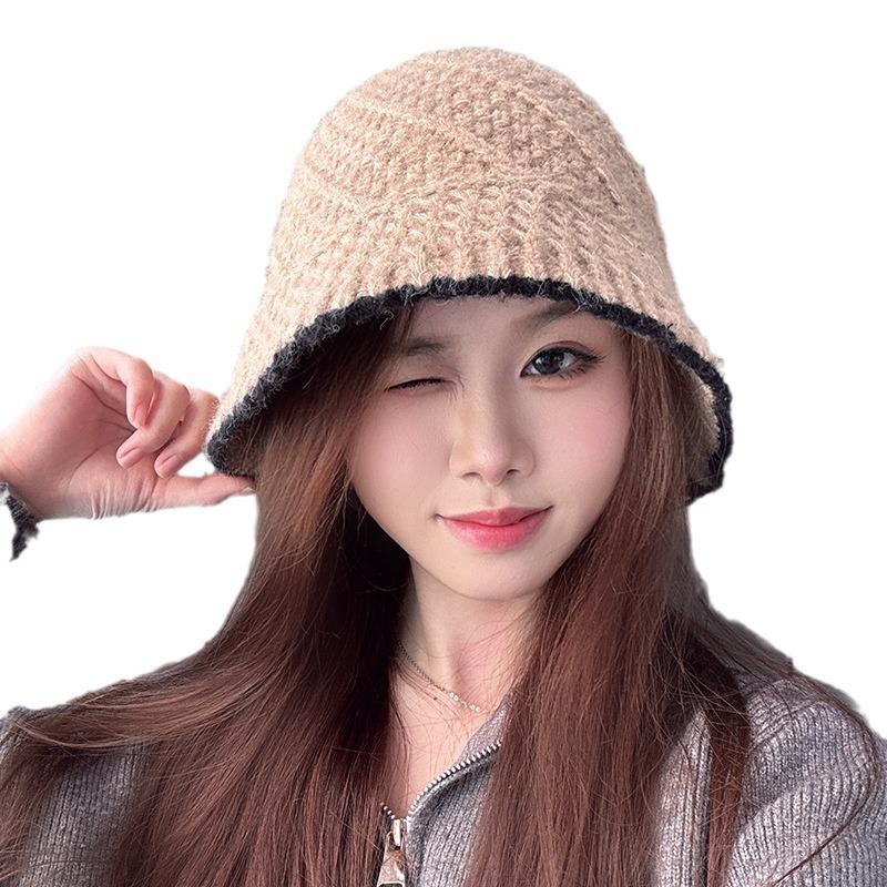 Autumn and Winter Fisherman Hat for Women Japanese Style Literary Knitted Woolen Hat for Women Korean Style Student Warm and Versatile Bucket Hat