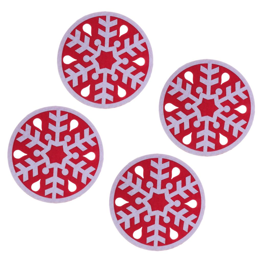 4Pcs Snowflake Shaped Coaster Felt Coasters Non-Slip Heat Resistant Round Cup Mats for Table Protection Red Felt Coasters