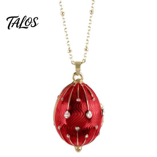 Talos Openable Egg Pendant Necklace, Cubic Zirconia Heart Retro Box Jewelry Gift for Girlfriend Wife Mom