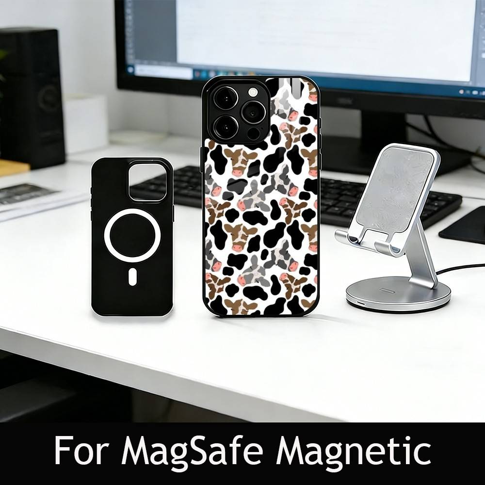 Cow print Phone Case For iPhone17,16,15,14,13,12,11 Plus,Pro Magnetic For Magsafe Wireless Charging
