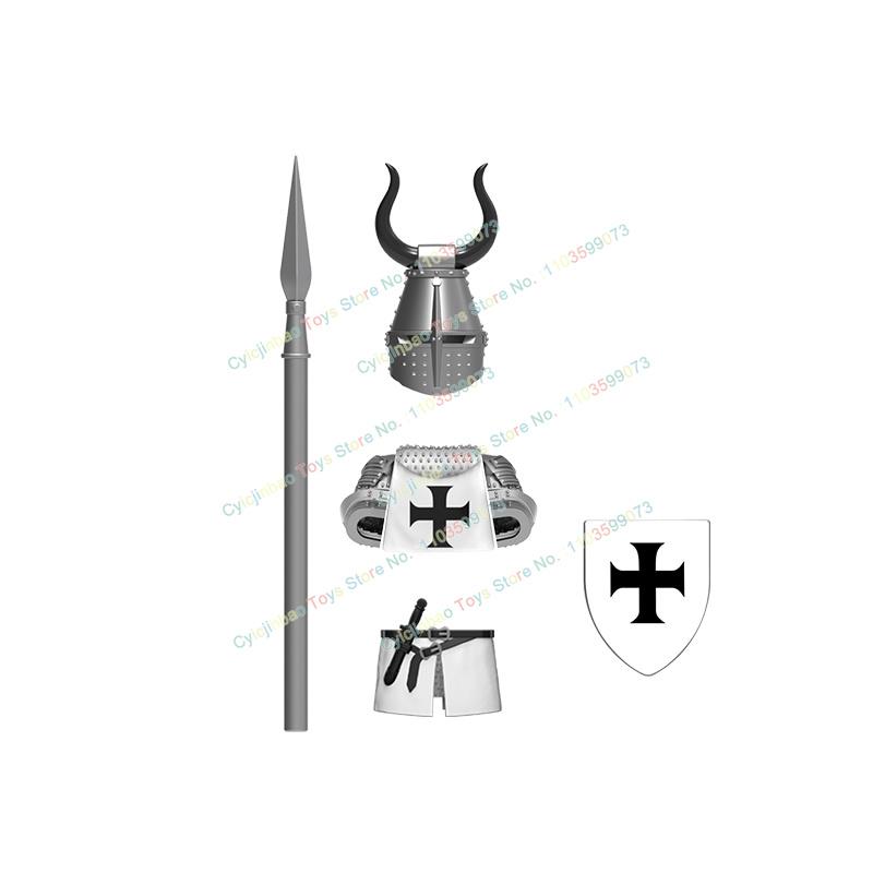 Medieval War Crusader Figure Temple Sepulchre Teutonic Hospital Heavy Armor Knight Armour Kids Blocks Toys Gift DT8901